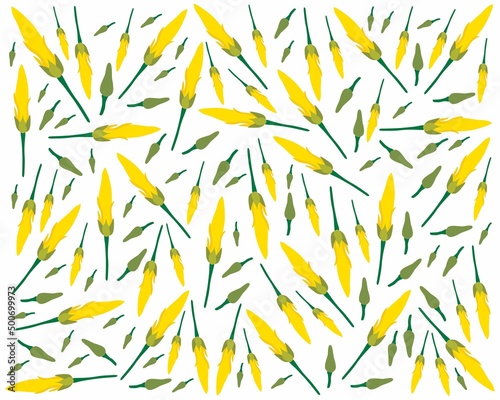 Beautiful Flower, Illustration Background of Yellow Champaka or Magnolia Champaca Flowers with Green Leaves on Tree Branch.
