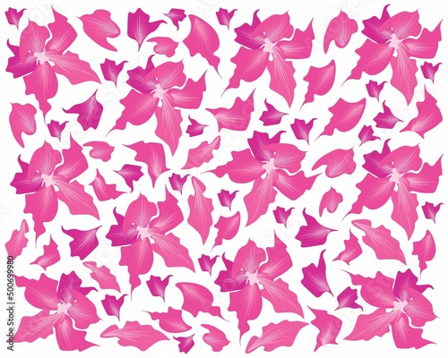 Beautiful Flower, Illustration Background of Pink Desert Rose Flowers or Pink Bignonia Flowers with Green Leaves. 