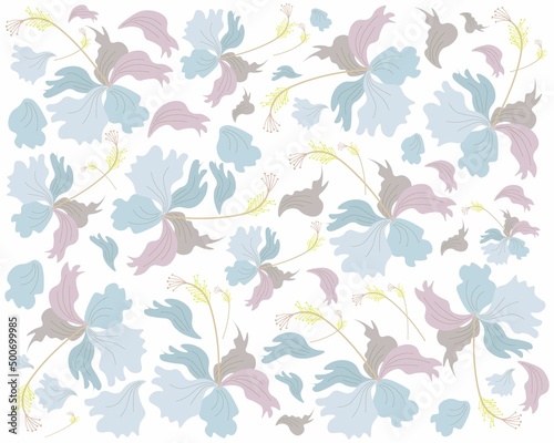 Beautiful Flower, Illustration Background of Fresh Colorful Hibiscus Flowers, Rose Mallow or Bunga Raya.
