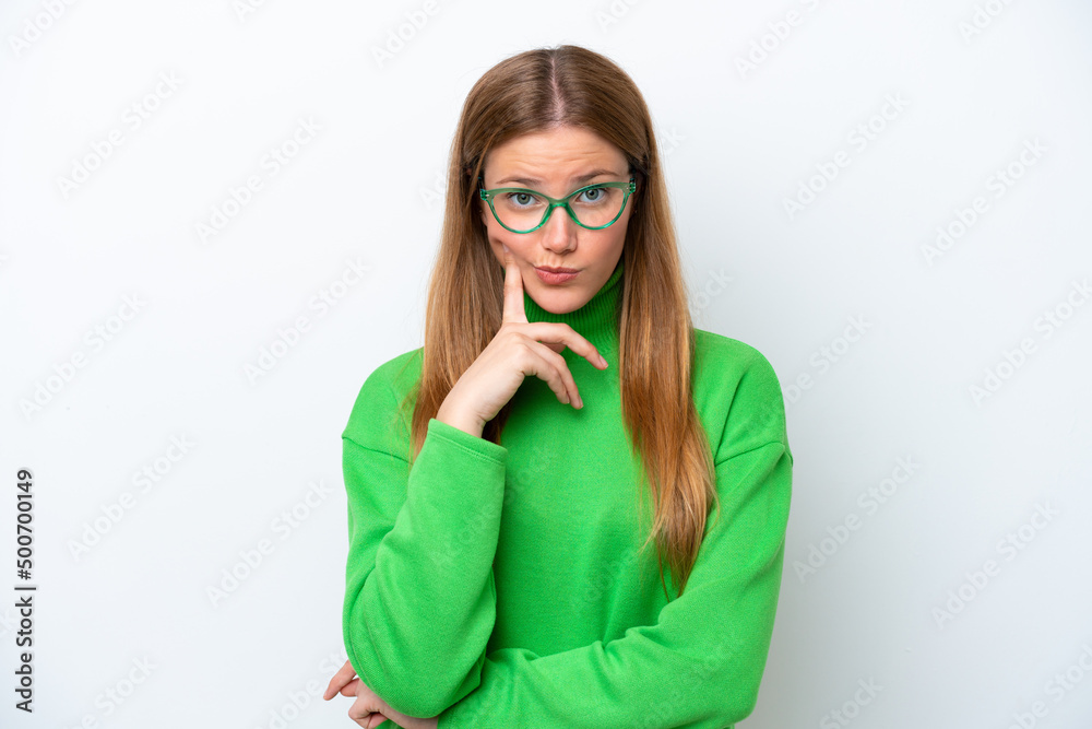 Young caucasian woman isolated on white background and thinking Young caucasian woman isolated on white background and thinking