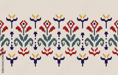 Beautiful Ethnic Geometric Textile border ornament. floral embroidery style border handmade botanical pattern. A motif vintage flower is seamless. handmade artwork designed for fashion, and wallpaper.