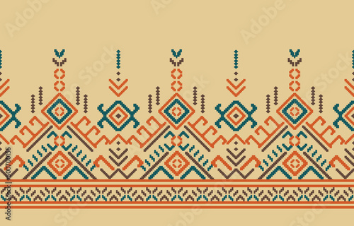 Beautiful Ethnic Geometric Textile border ornament. handmade embroidery style Asia, Uzbek, Moroccan Navajo, Indian, Aztec, Peruvian, Turkey patterns. A motif vintage border is seamless for fashion.