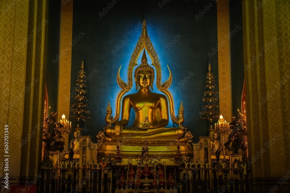 Wat Benchamabophit. Marble temple with old and magnificent Buddha images. Wat Benchamabophit. Marble temple with old and magnificent Buddha images.