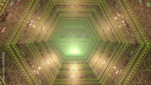 Fotografie, Obraz 3d illustration of a sci-fi style hexagonal corridor
