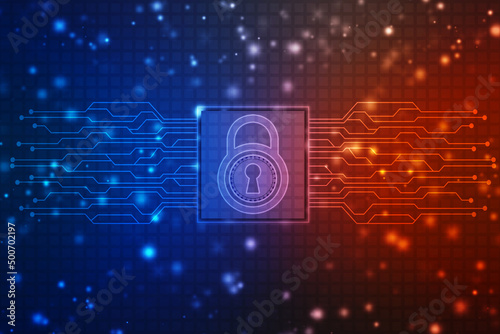 Fototapeta Naklejka Na Ścianę i Meble -  Digital Padlock on abstract technology background, Technology security concept. Modern safety digital background. Protection system, Cyber Security and safety information, personal data concept