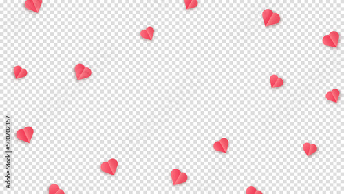 Valentine s paper confetti red hearts flying in the isolated transparent background. Red sign symbols of love border for Happy Mother s Day or romantic banner greeting card design
