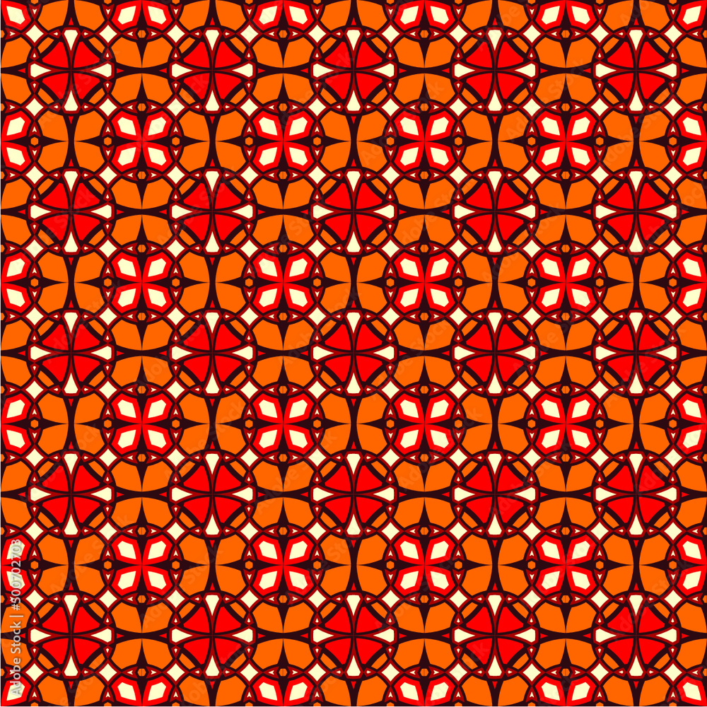 Seamless patchwork pattern from CLASSIC -red-orange-white style Moroccan tiles, ornaments. Can be used for wallpaper, surface textures, textile, cover etc. Large pattern