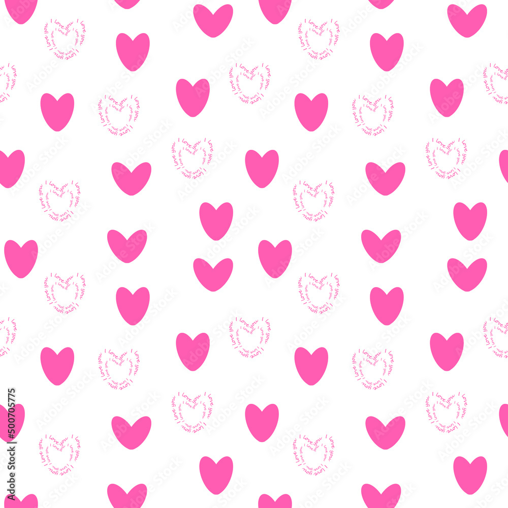 Red hearts seamless pattern. Cute background with hearts and text in heart path. Valentine's, Mother's day, birthday card, wallpaper or gift wrap design. Vector illustration Red hearts seamless pattern. Cute background with hearts and text in heart path. Valentine's, Mother's day, birthday card, wallpaper or gift wrap design. Vector illustration