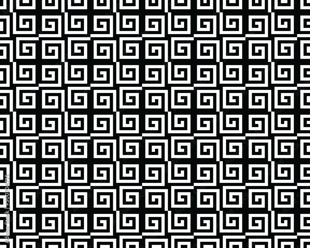 Seamless of monochrome spiral shapes, black and white patterns