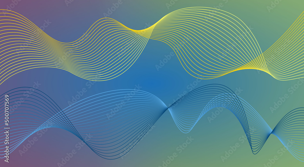 Abstract 3D drawing is a combination of yellow and blue lines. The resulting streams are placed on a unique multicolored gradient background. Abstract 3D drawing is a combination of yellow and blue lines. The resulting streams are placed on a unique multicolored gradient background.