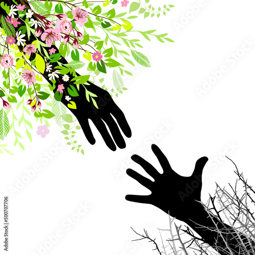 Helping hand. A person helps another. Getting rid of addiction. Alcoholism. Addiction. Vector illustration