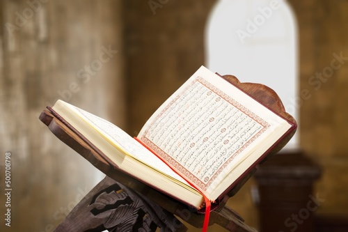 Bild auf Leinwand Opened Quran book for Muslim to recites as a devotion to God.