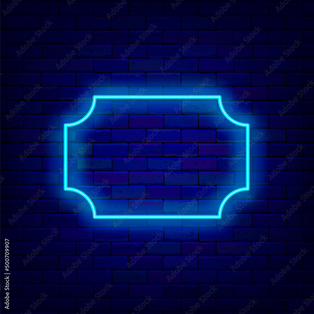 Fototapeta premium Vintage polygonal turquoise neon frame on brick wall. Empty border. Space for text. Vector stock illustration