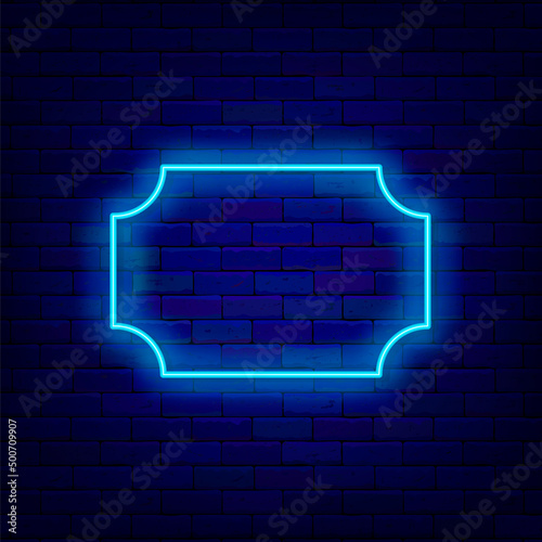 Vintage polygonal turquoise neon frame on brick wall. Empty border. Space for text. Vector stock illustration