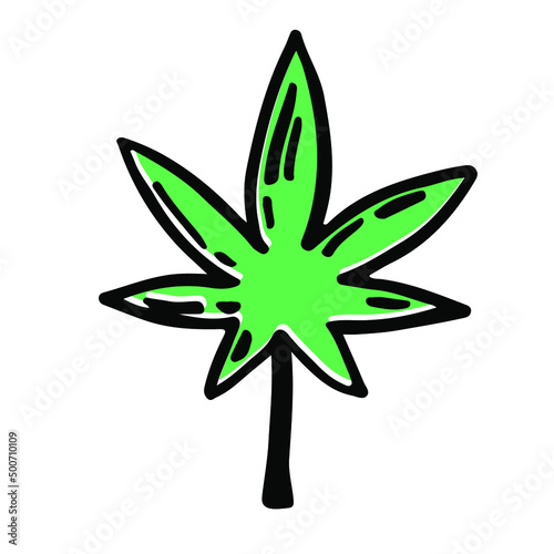 Cannabis green plant leaf vector sketch icon. Cbd product hand drawn symbol © Dufort Art