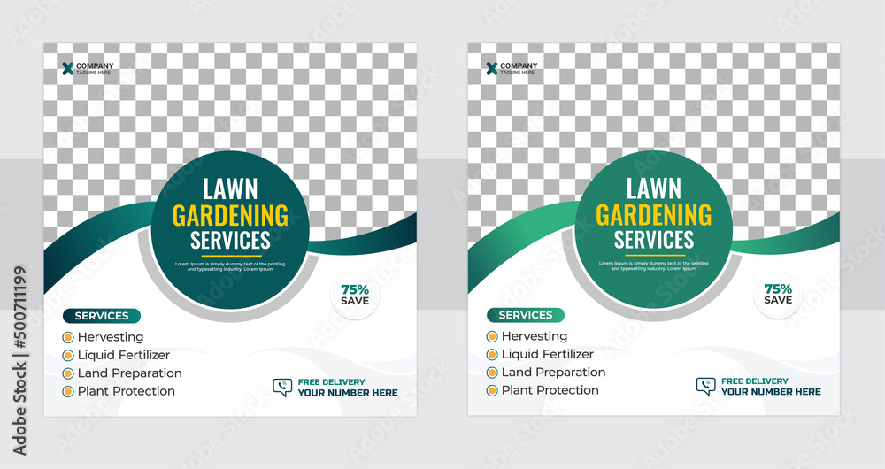 lawn garden or landscaping care service social media post template or square web banners