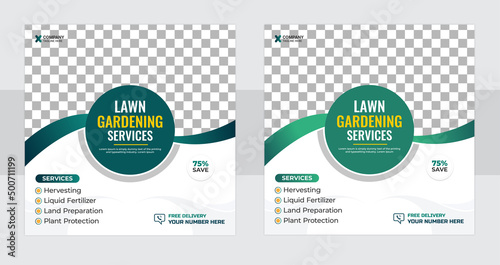 lawn garden or landscaping care service social media post template or square web banners