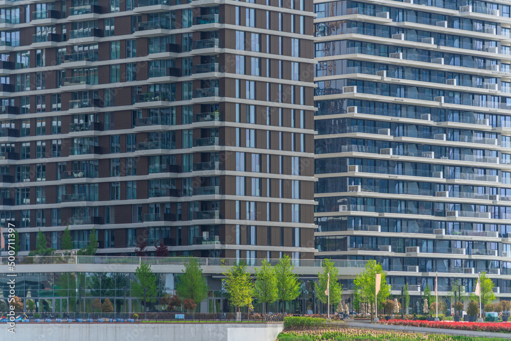 Facades of modern residential buildings