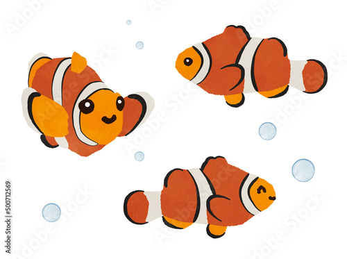 Cute clownfish tropical fish illustration set