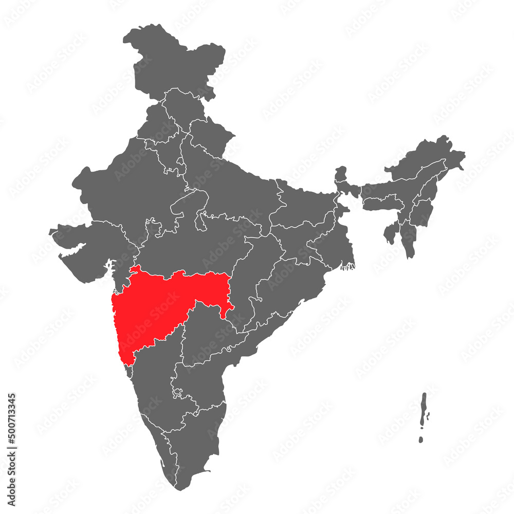 India map graphic, travel geography icon, indian region MAHARASHTRA, vector illustration