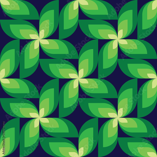 Green leaves background design. Nature ornament seamless pattern. Abstract geometric mosaic. Foliage green color backdrop. Vector illustration. 