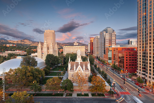 Salt Lake City, Utah, USA Downtown Cityscape Over Temple Square