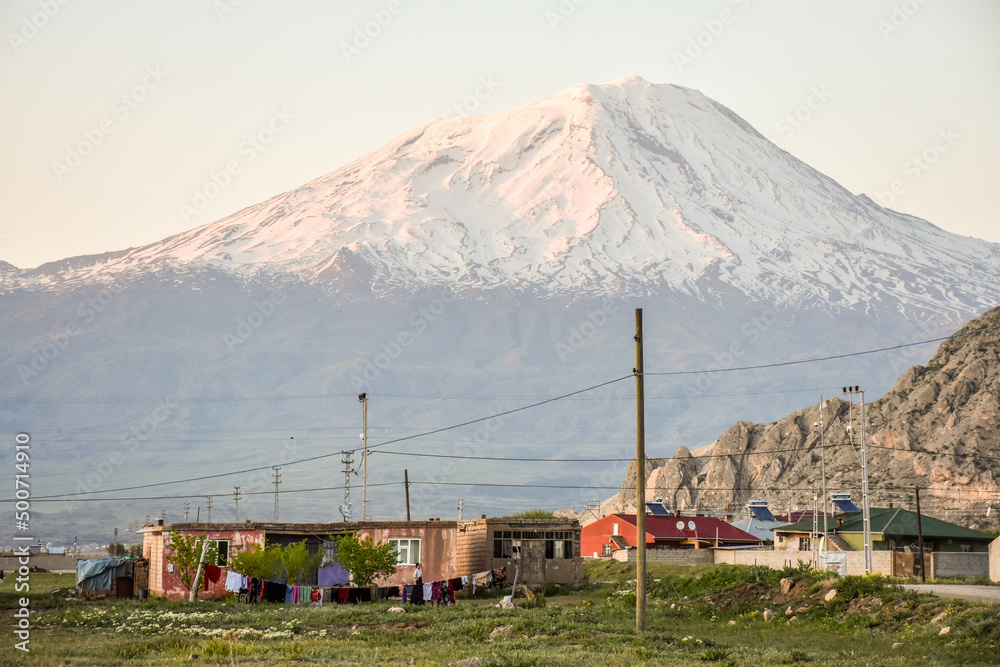 Hanged laundry in front of small village house near Mount Ararat, Ağrı Doğubeyazıt Turkey