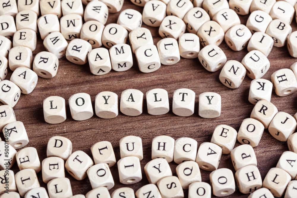 Loyalty, letter dices word Loyalty, letter dices word