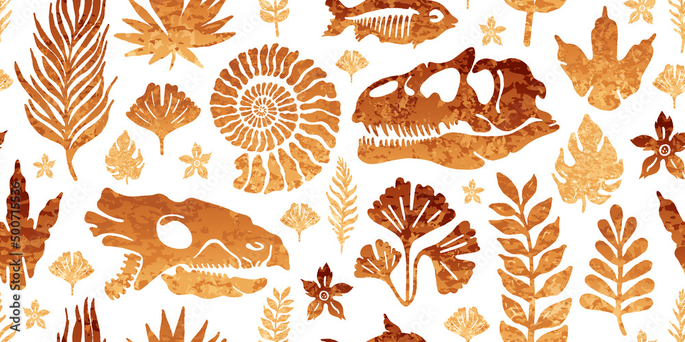 Fossil dino pattern. Seamless Dinosaur vector background. Paleontology