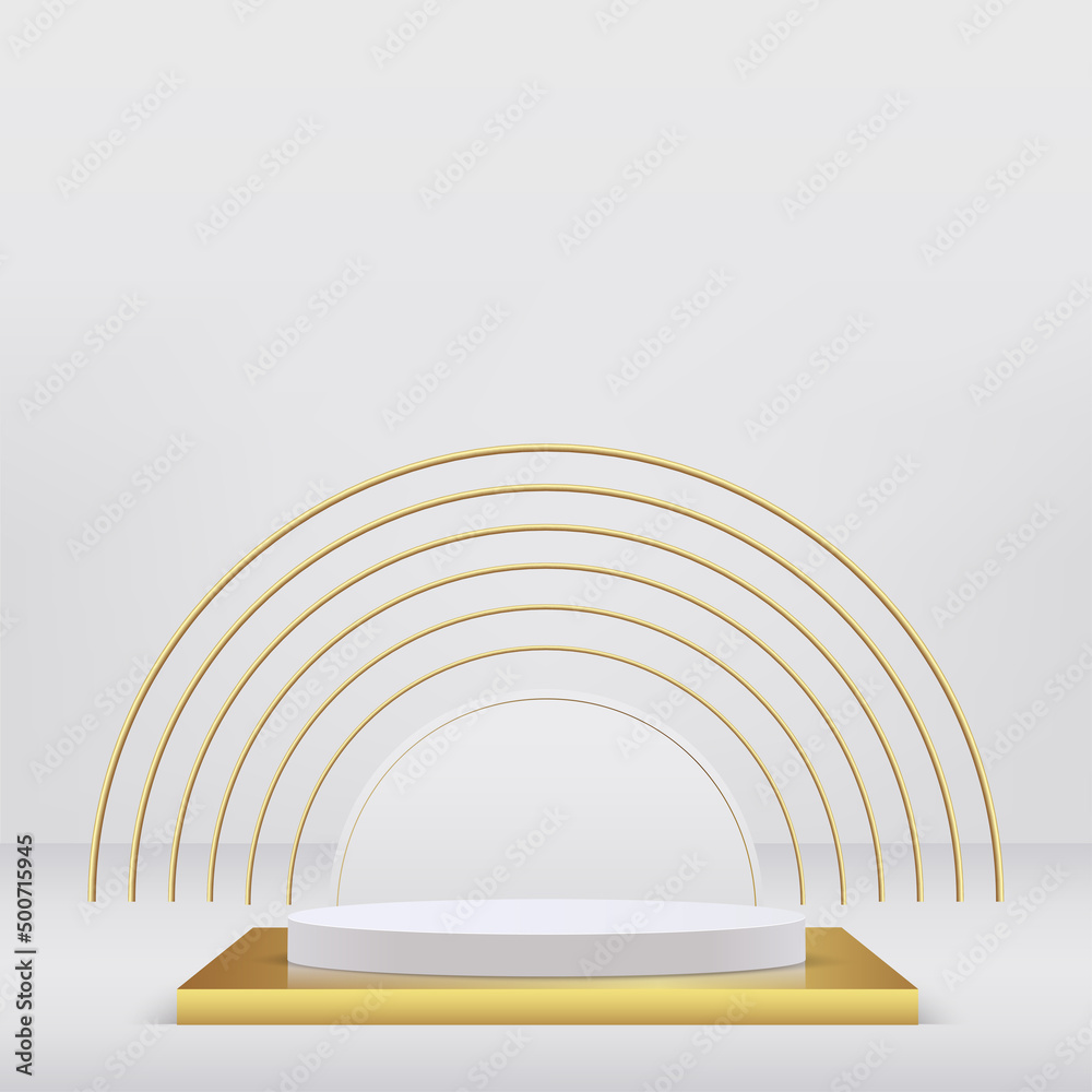Obraz premium Abstract studio room with white and golden color pedestal podium. Vector