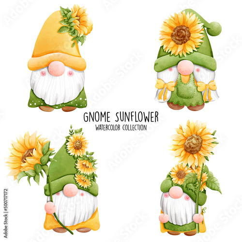 Happy Spring with sunflower gnome, Vector illustration
