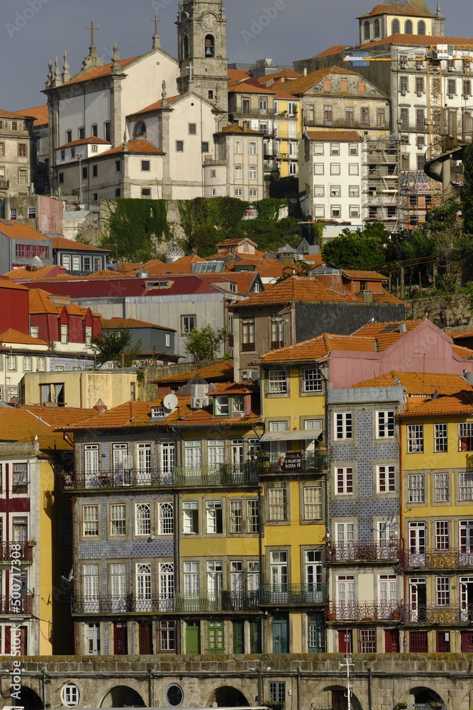 Rows of colorful old historical houses in Ribeira district of Porto, Portugal	
