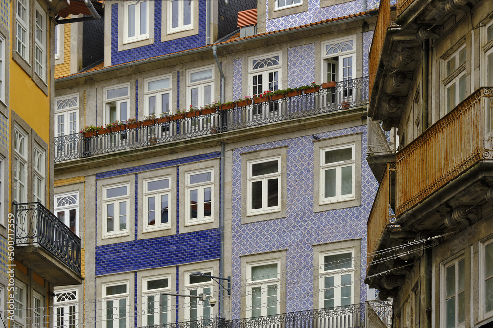 old facades covered with azulejos in Porto city in Portugal	
