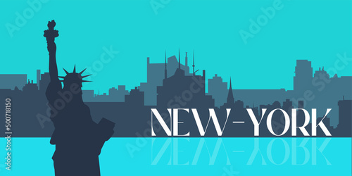 New-York city silhouette. Statue of liberty silhouette. City skyline.