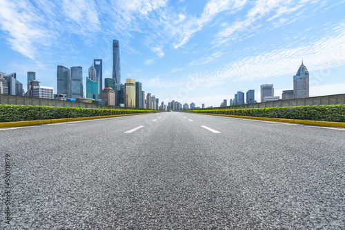 Photography city road through modern buildings in shanghai