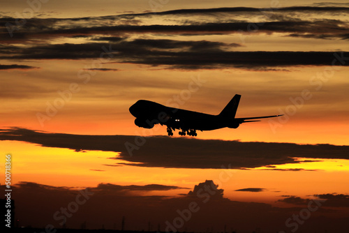 airplane in sunset