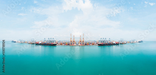 Island for shipping containers port, World map with logistic Global network distribution. Cargo freight ship for international order worldwide concept. Cargo containers ship