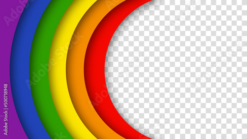 Abstract geometric red, orange, yellow, green, blue and purple circles lgbtq color background. Lgbt Pride History Month color background with copy space for text. Transparent vector illustration