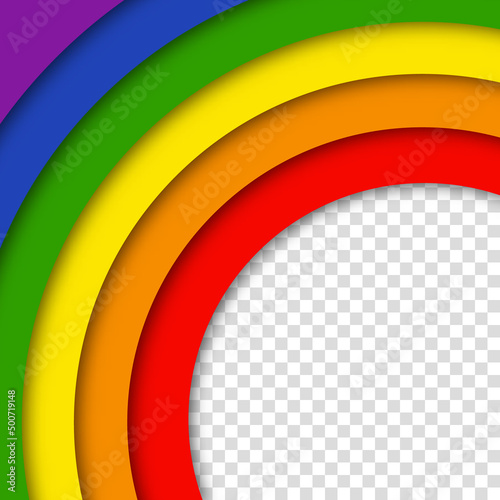 Abstract geometric red, orange, yellow, green, blue and purple circles lgbtq color background. Lgbt Pride History Month color background with copy space for text. Transparent vector illustration