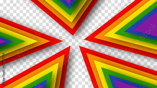 Abstract geometric red, orange, yellow, green, blue and purple lgbt color background. June LGBTQ Historical Pride Month. Background with rainbow color copy space for text. Transparent illustration