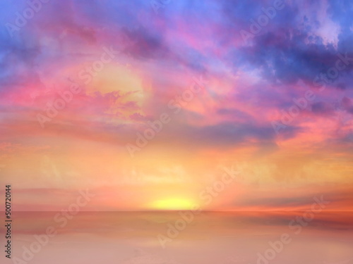 gold blue pink yellow sunset on dramatic skyat sea sunbeam nature landscape seascape weather forecast © Aleksandr