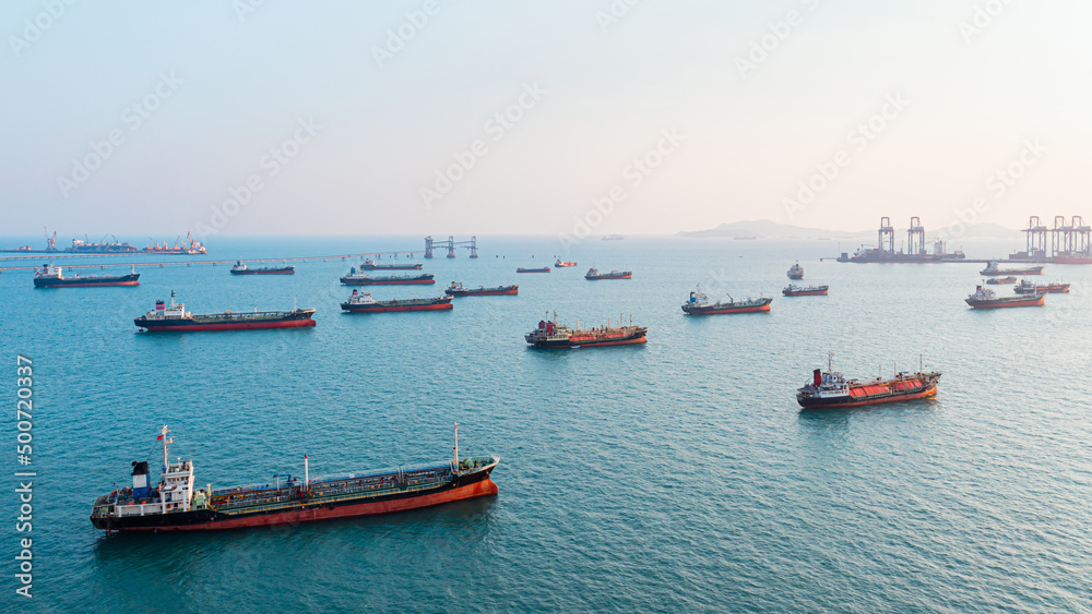 Oil tanker ship of business logistic sea going ship, Crude oil tanker lpg ngv at industrial estate Thailand . Shipping cargo to harbor, Nautical Vessel 