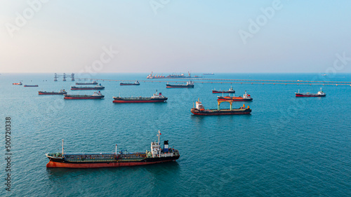 Oil tanker ship of business logistic sea going ship, Crude oil tanker lpg ngv at industrial estate Thailand . Shipping cargo to harbor, Nautical Vessel 