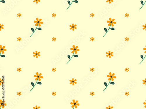 flower cartoon character seamless pattern on yellow background.