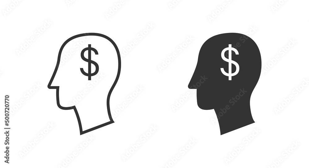 Dollar symbol in the head. Man thinking money icon. Vector illustration. Dollar symbol in the head. Man thinking money icon. Vector illustration.
