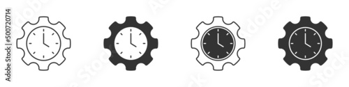 Gear with time licon set. Clock with gear. Vector illustration.