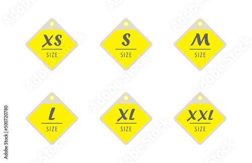 Clothing Size Labels. Set of size clothing tags. Web icon. Vector illustration.