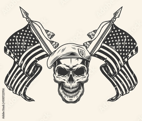 USA soldier skull emblem monochrome
