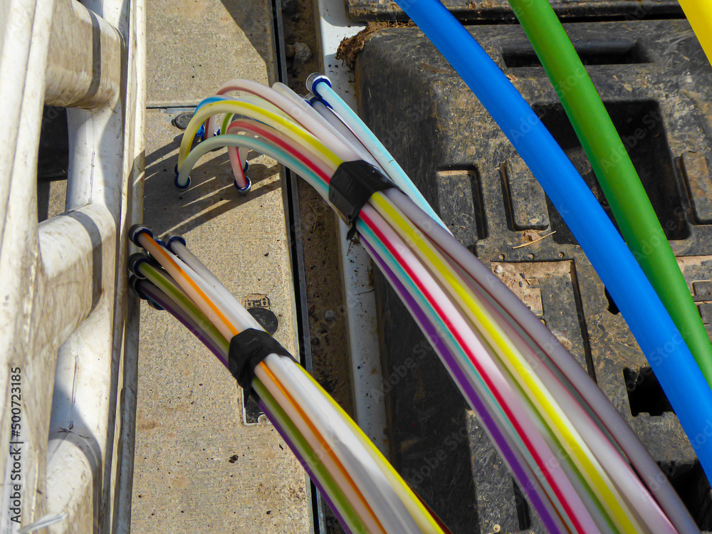 Fiber optic cable on a construction site for the provision of a fast internet connection