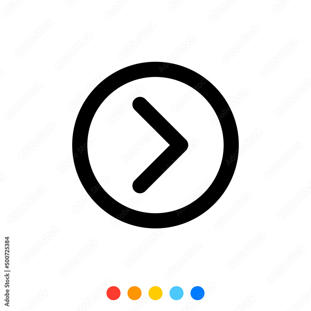 Black right arrow in a black circle shape, icon, Vector, Illustration. Black right arrow in a black circle shape, icon, Vector, Illustration.